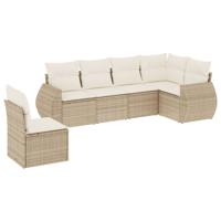 7-delige Loungeset met kussens poly rattan beige - thumbnail