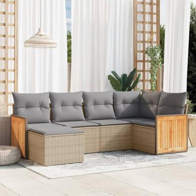 6-delige Loungeset met kussens poly rattan beige - thumbnail