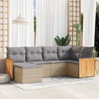 6-delige Loungeset met kussens poly rattan beige - thumbnail