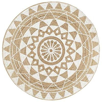 VidaXL Vloerkleed handgemaakt met witte print 150 cm jute VidaXL Vloerkleed handgemaakt met witte print 150 cm jute