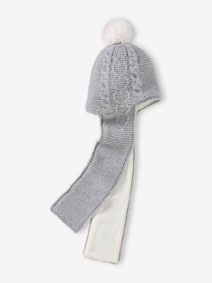 2-in-1 babymutsje/-sjaaltje met kabels en hartjes gemêleerd grijs