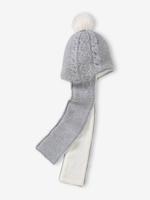 2-in-1 babymutsje/-sjaaltje met kabels en hartjes gemêleerd grijs - thumbnail