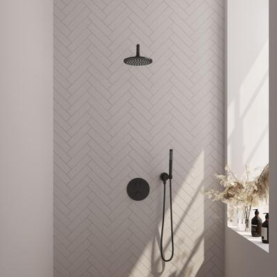 Brauer Black Carving Thermostatische Regendoucheset Inbouw - Hoofddouche 20 cm - Gebogen Wandarm - 3 Weg - Handdouche Rond - Doucheslang - Wandaansluitbocht - Mat Zwart