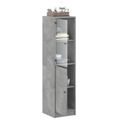 Hoge kast met glazen deur 35x37x142 cm betongrijs