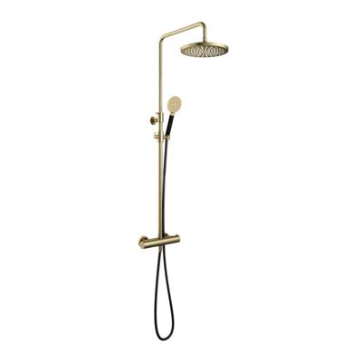 Hotbath Cobber - Stortdoucheset - 300 mm Hoofddouche - 360 mm Hartafstand - Glijstang - Rond Model Handdouche - Geborsteld Messing - Opbouw - 1/2 Inch Aansluiting - V02
