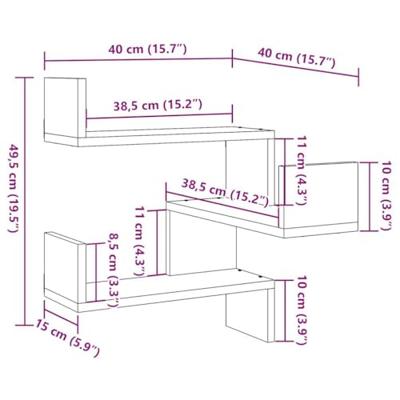 Hoekwandschap 40x40x49,5 cm bewerkt hout out houtkleurig Hoekwandschap 40x40x49,5 cm bewerkt hout out houtkleurig