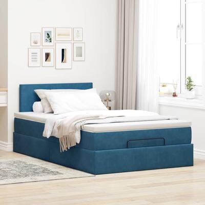Ottoman bed met matras 90x200cm fluweel donkerblauw