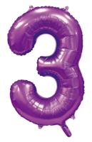 Paarse Cijferballon '3' (86cm) - thumbnail