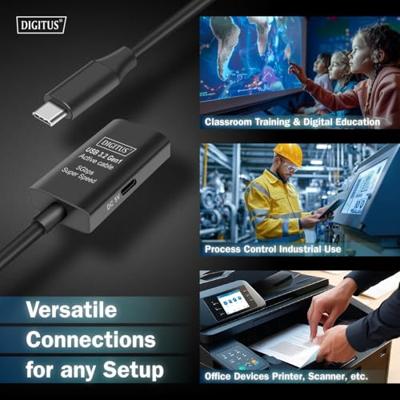 Digitus DA-73108 USB-C-kabel USB 3.2 Gen1, USB 3.2 Gen1, USB 3.0 USB-C, USB-C bus, USB-C stekker 5.00 m Zwart Actief met signaalversterking, Stekker past op