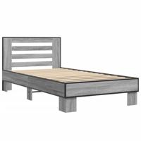 Bedframe bewerkt hout en metaal grijs sonoma eiken 100x200 cm - thumbnail