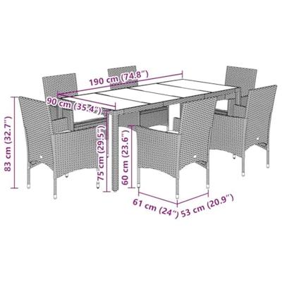 7-delige Tuinset met kussens poly rattan en glas lichtgrijs