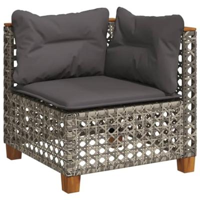 Tuinhoekbank met kussens poly rattan grijs - thumbnail