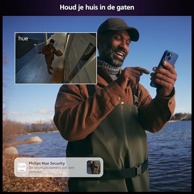 Philips Hue Secure Starter Kit, Hue Secure bedrade camera, Hue contactsensoren, Hue E27 wit en gekleurde lampen, Hue Bridge, eenvoudig te installeren, tweerichtingsgesprek, bestuurbaar via Hue app