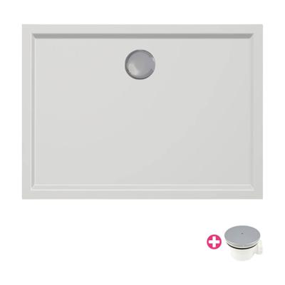 Douchebak Xenz Mariana | 110x80x4 cm | Incl.Afvoersifon-Chroom | Acryl | Rechthoekig | Wit mat