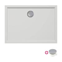 Douchebak Xenz Mariana | 110x80x4 cm | Incl.Afvoersifon-Chroom | Acryl | Rechthoekig | Wit mat - thumbnail