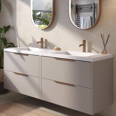 Saqu Lima badmeubel incl. dubbele glans witte wastafel 160x52x64cm mat greige - koperen greep