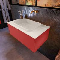 Badkamermeubelset Mondiaz Erin 80 cm met 1 Lade met RIDGE Wastafel Midden Linen Zonder Kraangaten Greeploos Mat Fire - thumbnail