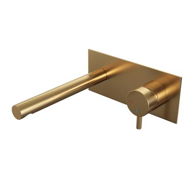 Brauer Gold Edition Inbouw Wastafelmengkraan met Rechte Uitloop en Afdekplaat Model B1 Goud Geborsteld PVD