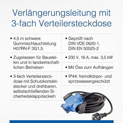 AS Schwabe 62058 Stroom Verlengkabel 16 A Zwart 4.50 m H07RN-F 3G 1,5 mm²