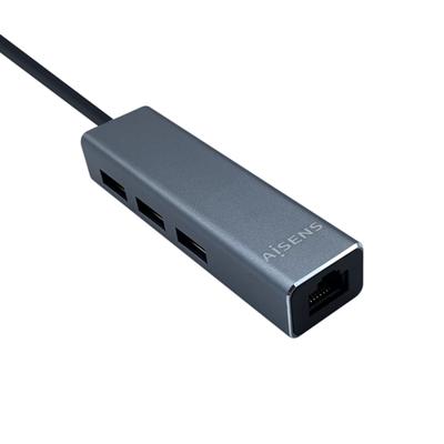 AISENS - A109-0396 USB3.1 Gen1 USB-C naar Gigabit Ethernet 10/100/1000 Mbps + Hub 3xUSB3.0, grijs, 15 cm