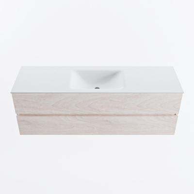 MONDIAZ VICA 150cm badmeubel onderkast Underlayment 2 lades. Wastafel CLOUD midden zonder kraangat, kleur Talc.