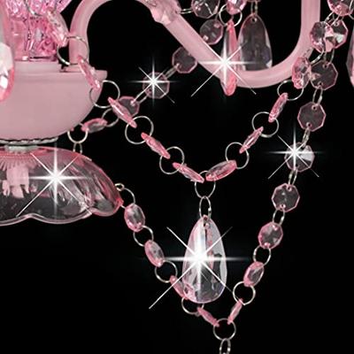Kroonluchter met kralen rond 3xE14 roze - thumbnail