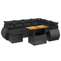 8-delige Loungeset met kussens poly rattan zwart - thumbnail