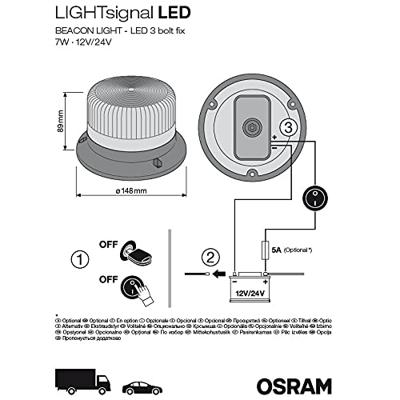 Osram Automotive Light Signal LED Beacon Light RBL102 Zwaailicht 12 V, 24 V werkt op boordnet Schroefmontage Oranje