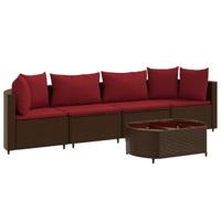 5-delige Loungeset met kussens poly rattan bruin - thumbnail