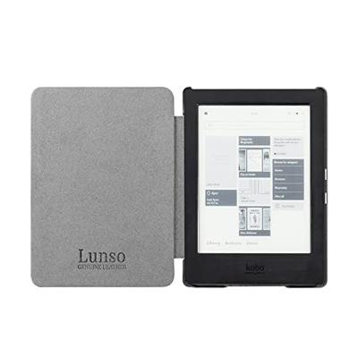 Lunso - Kobo Aura H2o edition 1 hoes (6.8 inch) - Lederen sleep cover - Zwart