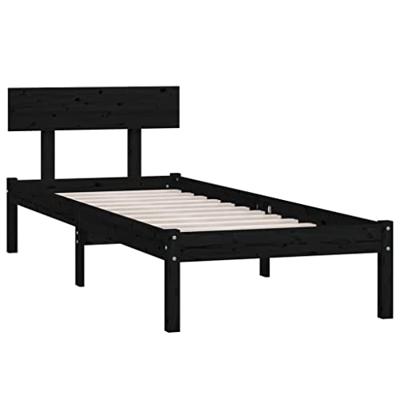 Bedframe massief hout zwart 75x190 cm