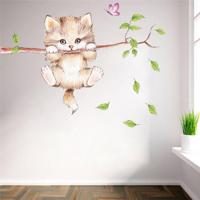 Cute cat twig kleuterschool milieu lay-out muur decoratie muur sticker - thumbnail