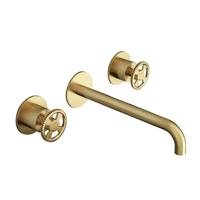 Wastafelmengkraan Hotbath Cobber @Work Inbouw 25 cm 3 Gats Geborsteld Messing PVD (excl. inbouwdeel) - thumbnail