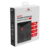 Maclean stekkerdoos, verlengkabel met 2 stopcontacten + 3xUSB, 110-240V AC 50/60Hz, 2,1A max 2500W, 1,5m, zwart, MCE387 B - thumbnail