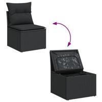 9-delige Loungeset met kussens poly rattan zwart - thumbnail