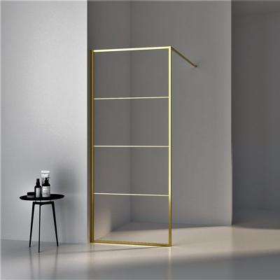 BWS Inloopdouche Frame 90x200 cm 8mm NANO Glas Geborsteld Messing Goud