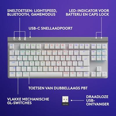 Logitech G G515 Lightspeed TKL toetsenbord Draadloos Wit Logitech G G515 Lightspeed TKL toetsenbord Draadloos Wit