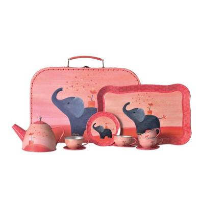 Tinnen theeservies in Koffer 15-delig - Olifant