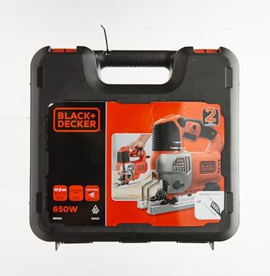 BLACK+DECKER BES610K 650W Pendeldecoupeerzaag | In koffer | 1 zaagblad voor hout | 1 zaagrechtblad voor hout | Antisplinterplaatje - BES610K-QS