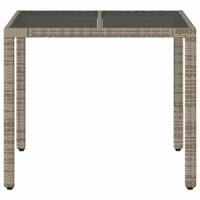 Tuintafel met glazen blad 90x90x75 cm poly rattan grijs - thumbnail