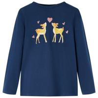 Kindershirt met lange mouwen hertenprint 128 marineblauw - thumbnail