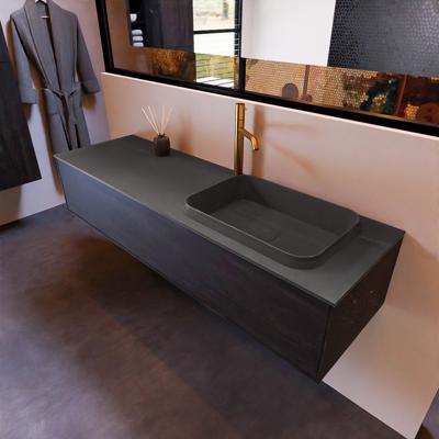 Badkamermeubelset Mondiaz Erin 150 cm met 1 Lade met RIDGE Wastafel Rechts Dark grey met 1 kraangat Greeploos Mat Antracite