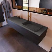 Badkamermeubelset Mondiaz Erin 150 cm met 1 Lade met RIDGE Wastafel Rechts Dark grey met 1 kraangat Greeploos Mat Antracite - thumbnail