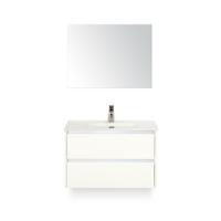 Dante Badmeubelset 80 cm - Wit Hoogglans - Keramische Wastafel Wit Cover - met Spiegel - thumbnail