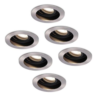 Set van 6 Mesa LED inbouwspots - GU10 4 Watt 345 Lumen - 4000K neutraal wit - Dimbaar - verzonken - Rond - Kantelbaar - IP20 Voor binnen - RVS