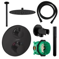 Hansgrohe Ecostat Regendoucheset Inbouw Plafonduitloop met Handdouche en Hoofddouche 20cm Thermostaat Rond Zwart - thumbnail