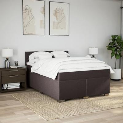 Boxspring met matras stof donkerbruin 140x200 cm