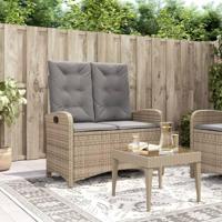 Tuinbankje verstelbaar met kussens poly rattan beige - thumbnail