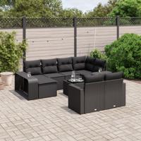 11-delige Loungeset met kussens poly rattan zwart - thumbnail