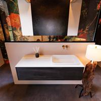 Badkamermeubelset Mondiaz Erin 120 cm met 1 Lade met RIDGE Wastafel Rechts Talc Zonder Kraangaten Greeploos Mat Antracite - thumbnail